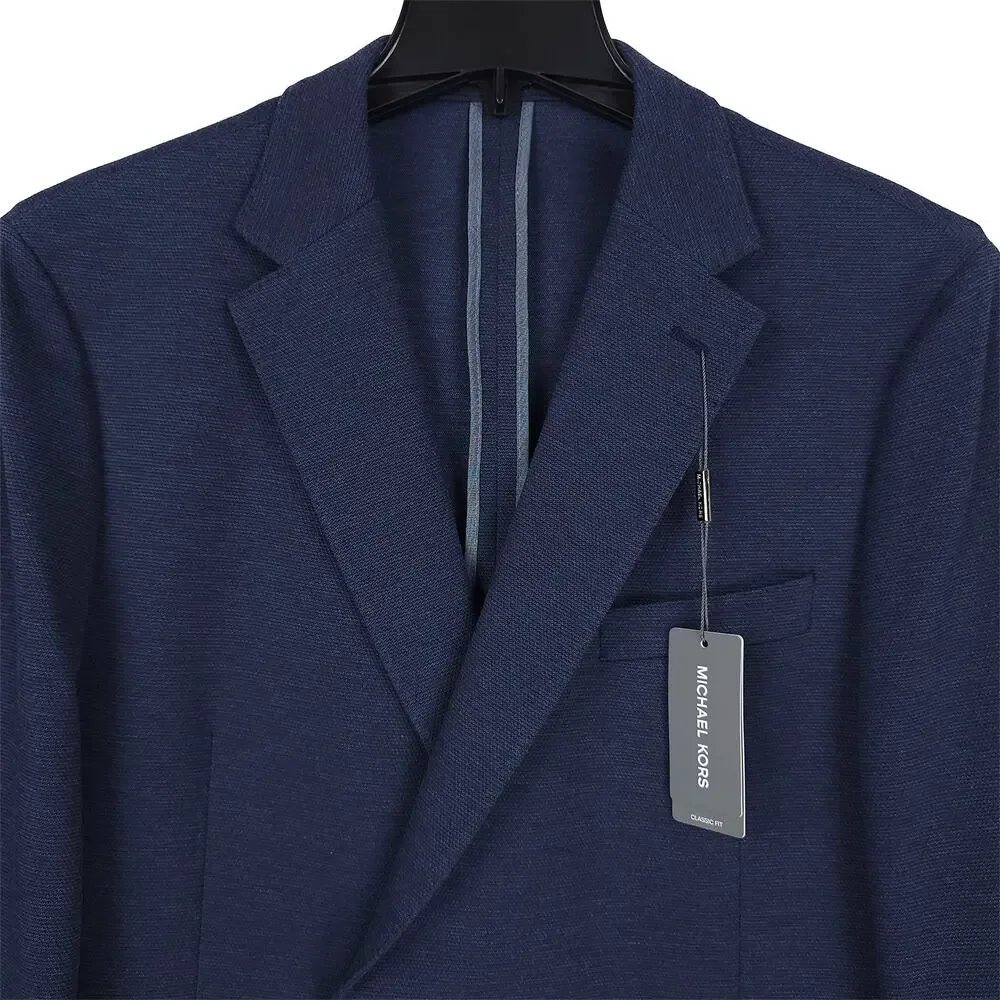 Michael Kors Mens Classic Fit Sport Coat Blazer 44R Navy Blue Solid Stretch Knit